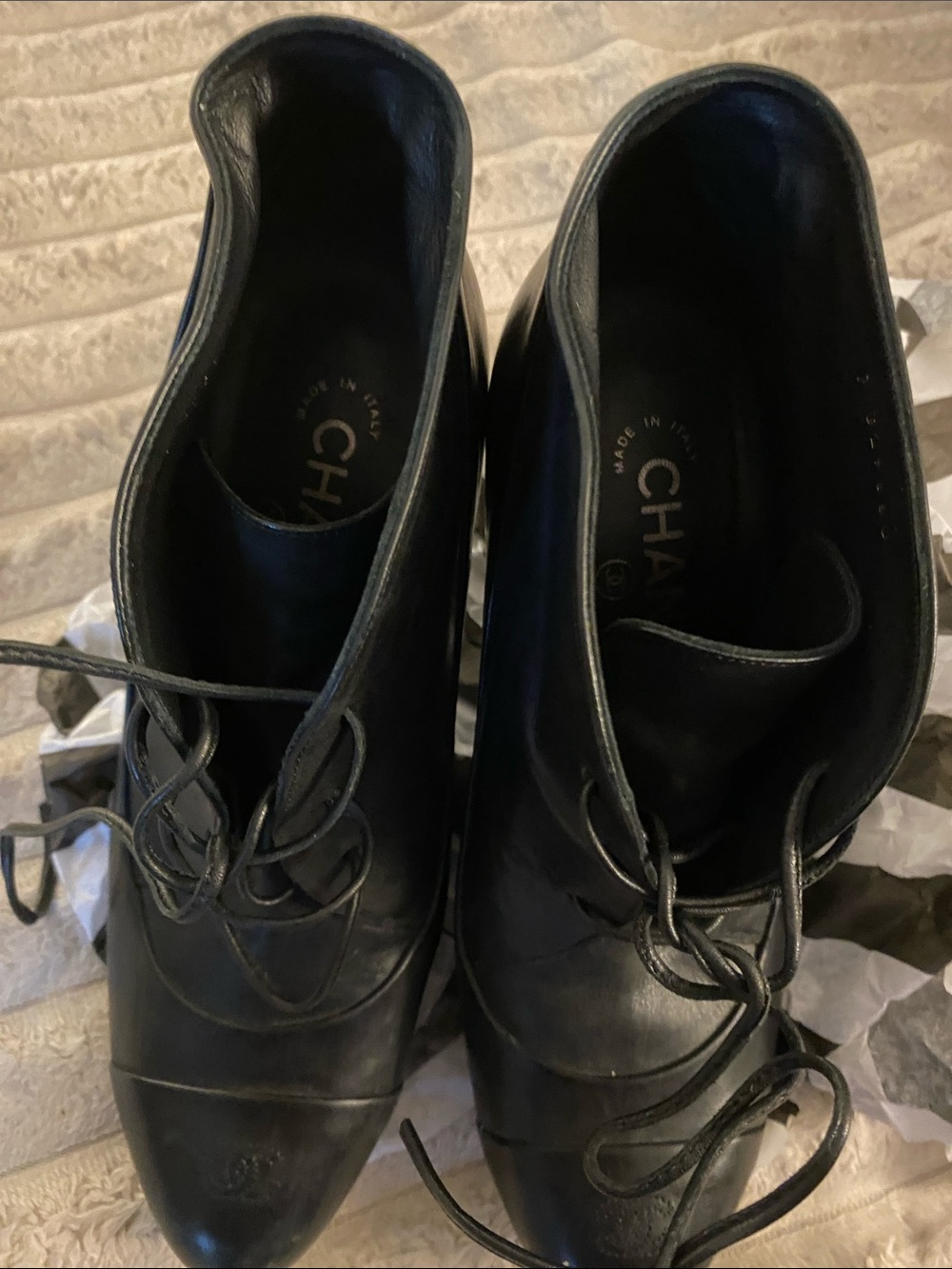 Chanel Black Leather Lace-Up High Heel Booties - Chanel - Picture 3 of 7